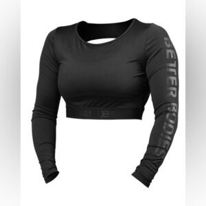 Better bodies black cropped open back workout top long sleeve